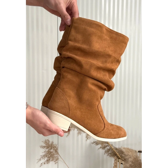 Jolin Taba Süet Topuklu Çizme