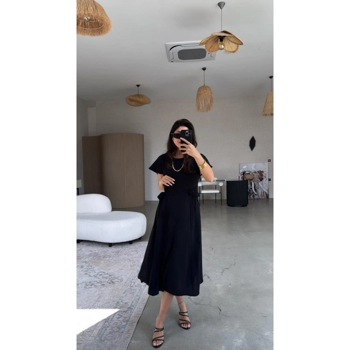 Kadın Aerobin Kumaş Arkası Düğmeli Yanı Kuşaklı Elbise