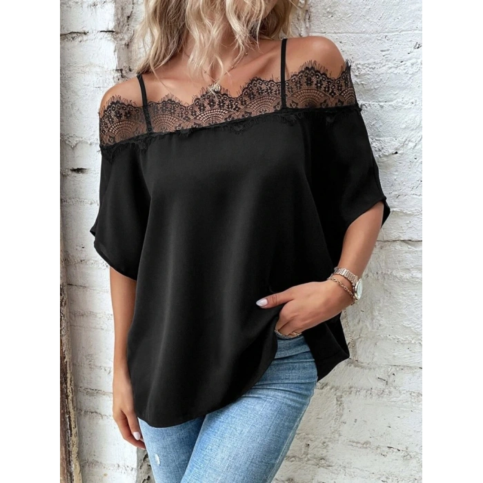 Kadın Askılı Dantel Janjan Krep Bluz