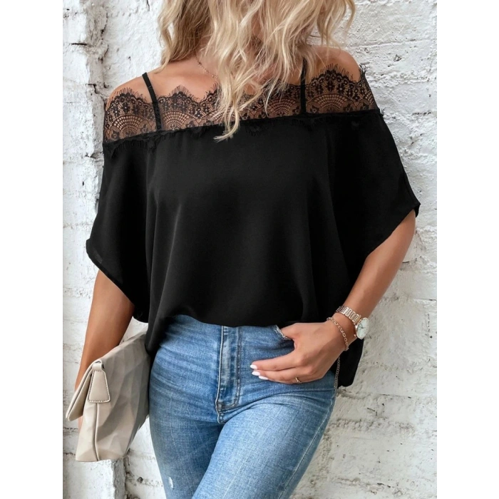 Kadın Askılı Dantel Janjan Krep Bluz