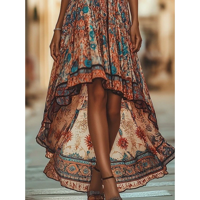 Kadın Askılı Derin Göğüs Detaylı Asimetrik Detaylı Süprem Elbise