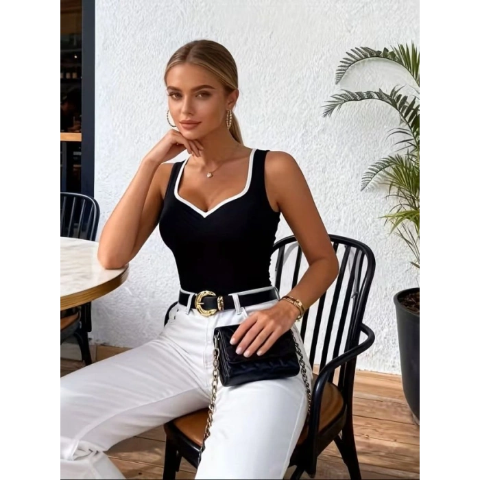 Kadın Askılı Kalp V Yakalı Dalgıç Bluz