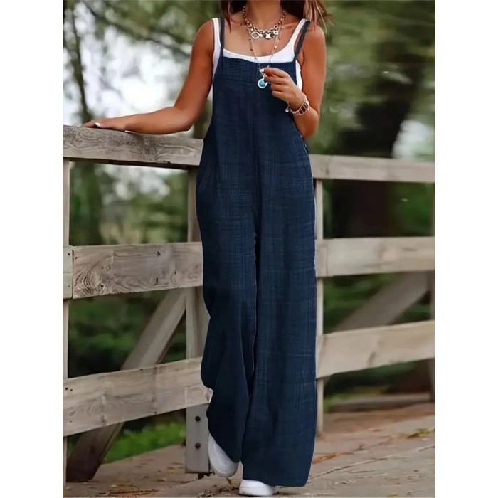 Kadın Askılı Yandan Fermuarlı Geniş Paçalı Valencia Tulum