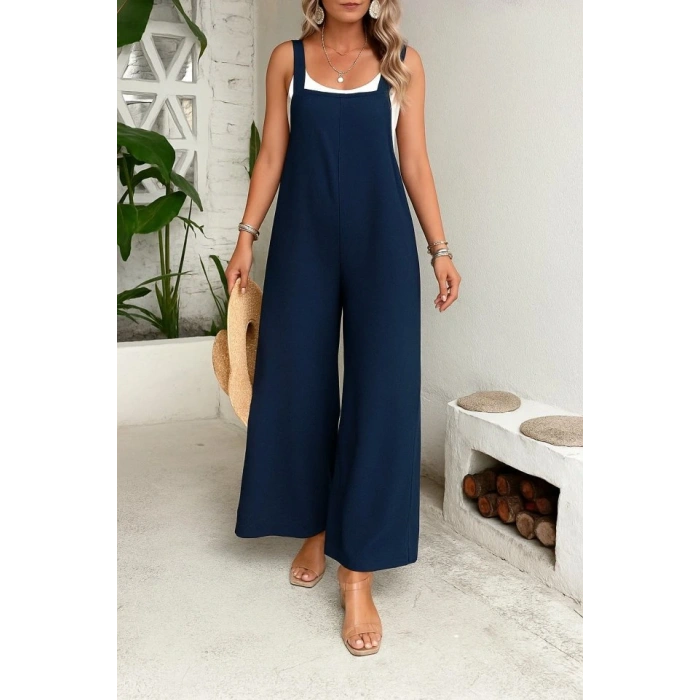 Kadın Askılı Yandan Fermuarlı Geniş Paçalı Valencia Tulum