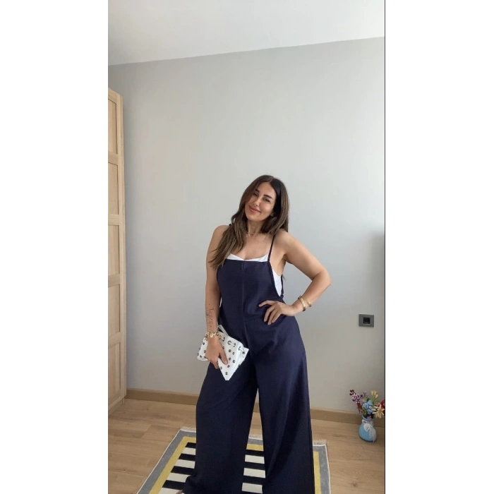 Kadın Askılı Yandan Fermuarlı Geniş Paçalı Valencia Tulum