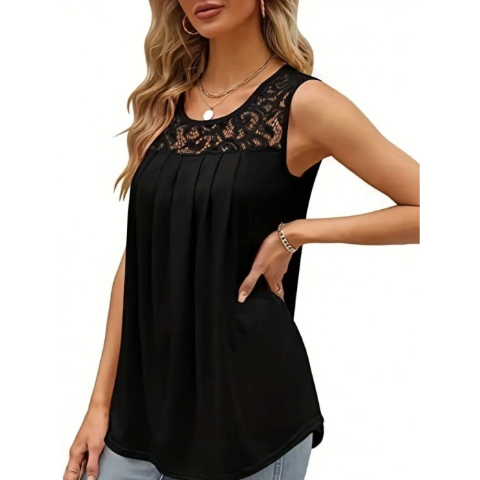 Kadın Askılı Yuvarlak Yaka Dantel Detaylı Viskon Bluz