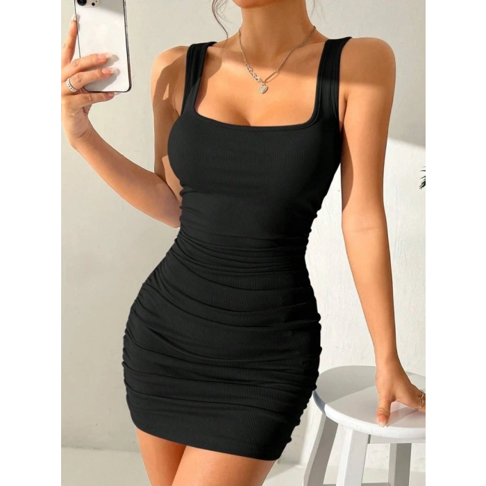 Kadın Askılı Yuvarlak Yaka Mini Kaşkorse Elbise