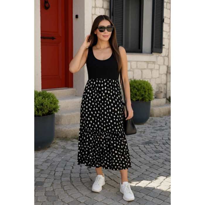 Kadın Askılı Yuvarlak Yaka üst Viskon Alt Desenli Bürümcük Elbise