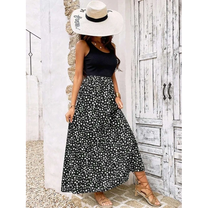 Kadın Askılı Yuvarlak Yaka üst Viskon Alt Desenli Bürümcük Elbise