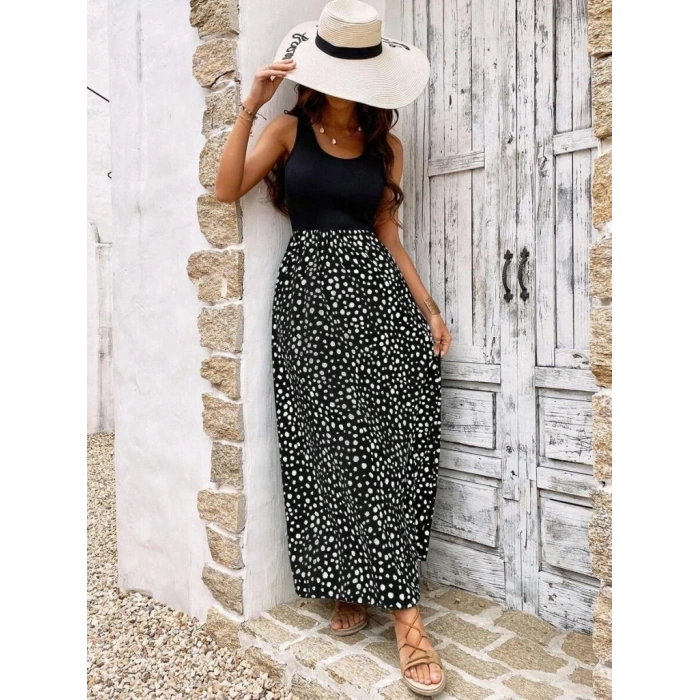 Kadın Askılı Yuvarlak Yaka üst Viskon Alt Desenli Bürümcük Elbise