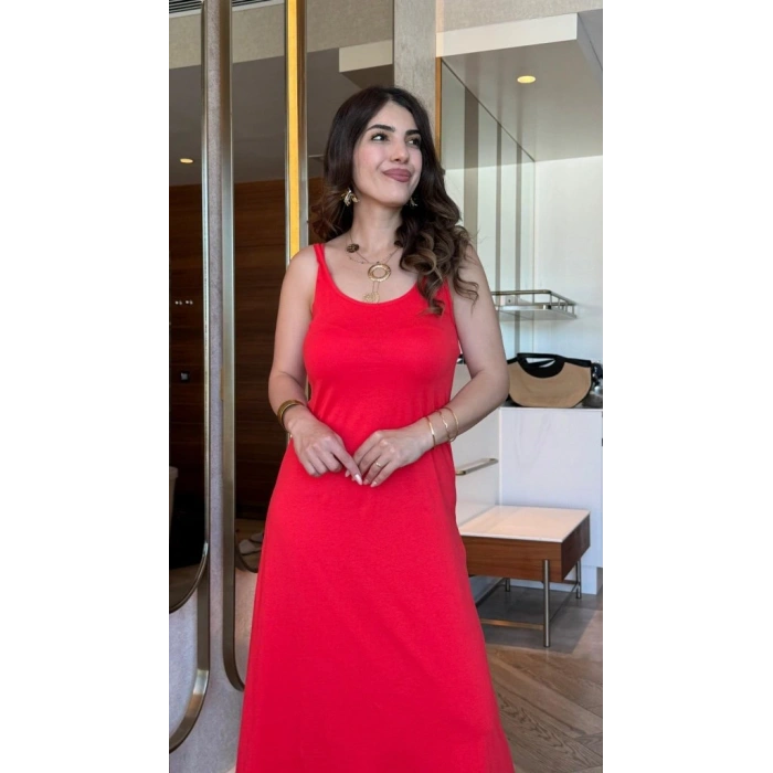 Kadın Askılı Yuvarlak Yakalı Viskon Elbise