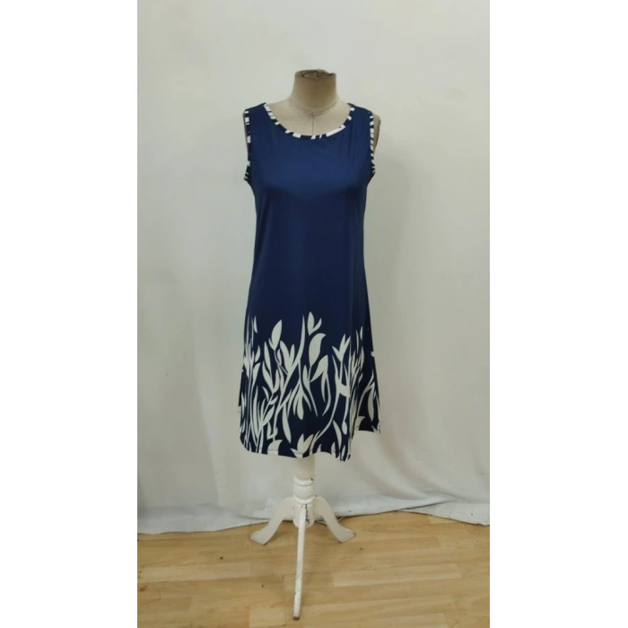 Kadın Askılı Yuvarlak Yakalı Yaprak Desenli Dalgıç Elbise