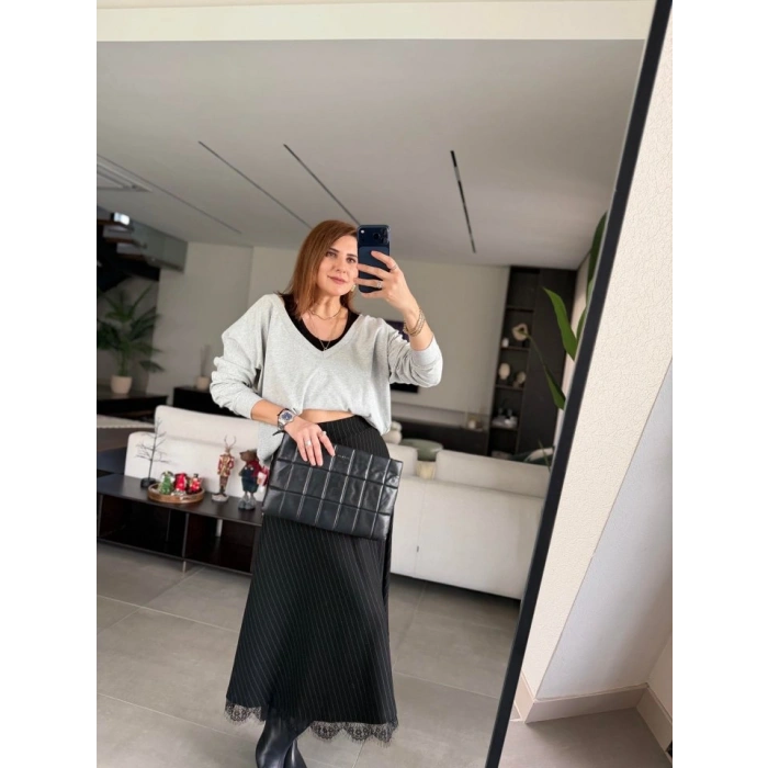 Kadın Atlet Bluz Ve Etek üçlü Takım