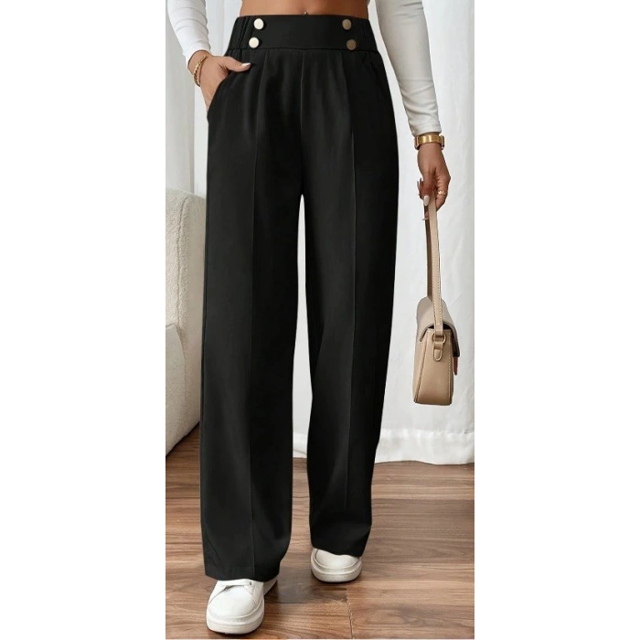 Kadın Beli Lastikli Düğmeli Ithal Krep Pantolon