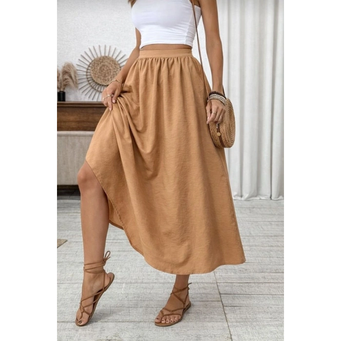 Kadın Beli Lastikli Paraşüt Kumaş Etek