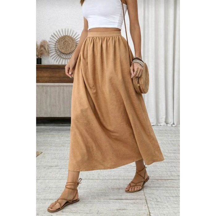Kadın Beli Lastikli Paraşüt Kumaş Etek