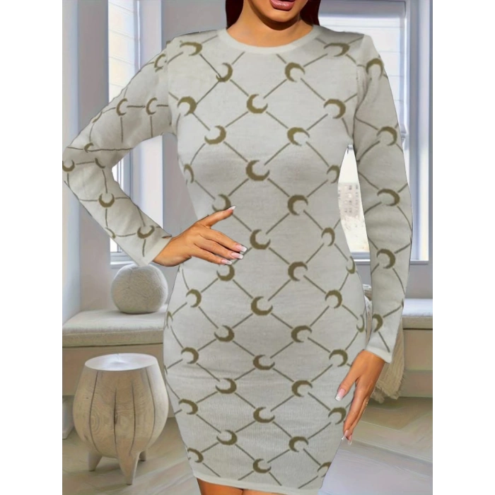 Kadın Bisiklet Yaka Uzun Kol Triko Mini Boy Elbise