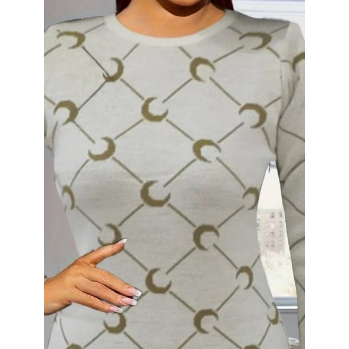 Kadın Bisiklet Yaka Uzun Kol Triko Mini Boy Elbise