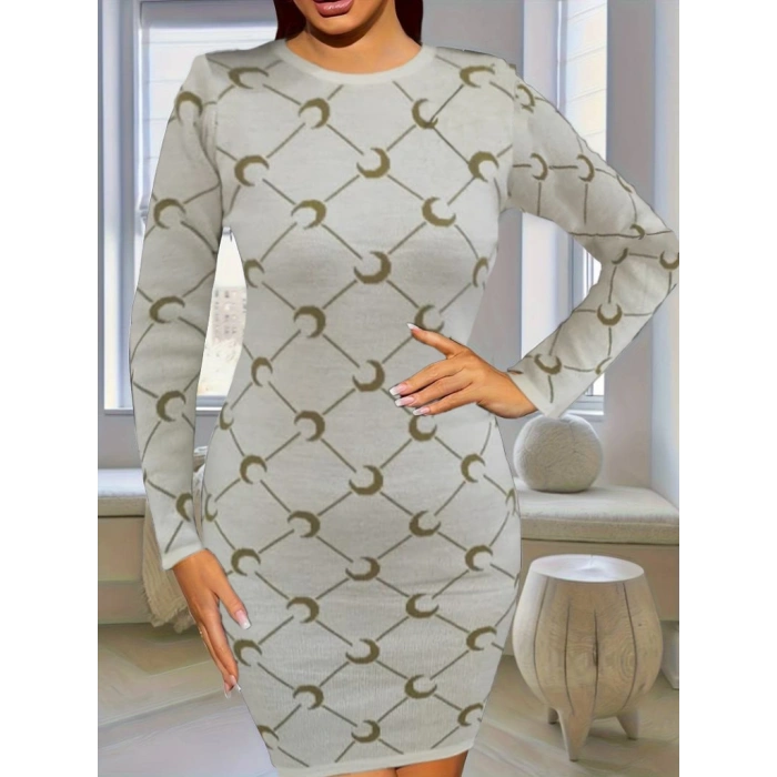 Kadın Bisiklet Yaka Uzun Kol Triko Mini Boy Elbise