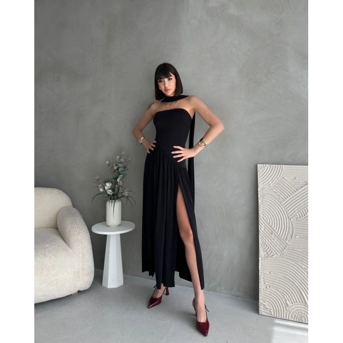 Kadınboğaz Kolsuz Maxi Boy Kalem Elbise