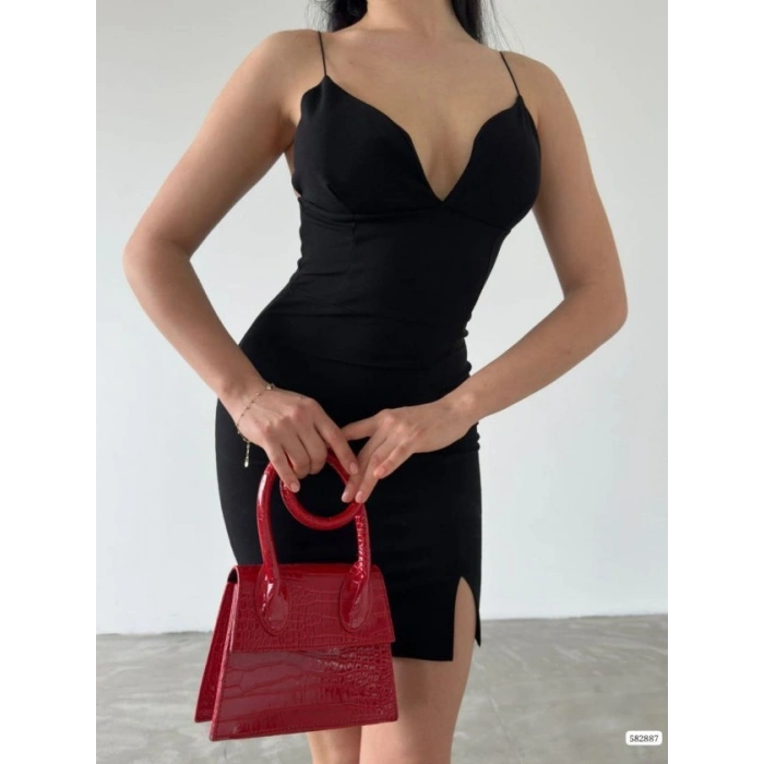 Kadın Dalgıç Krep Kumaş Askılı Mini Elbise