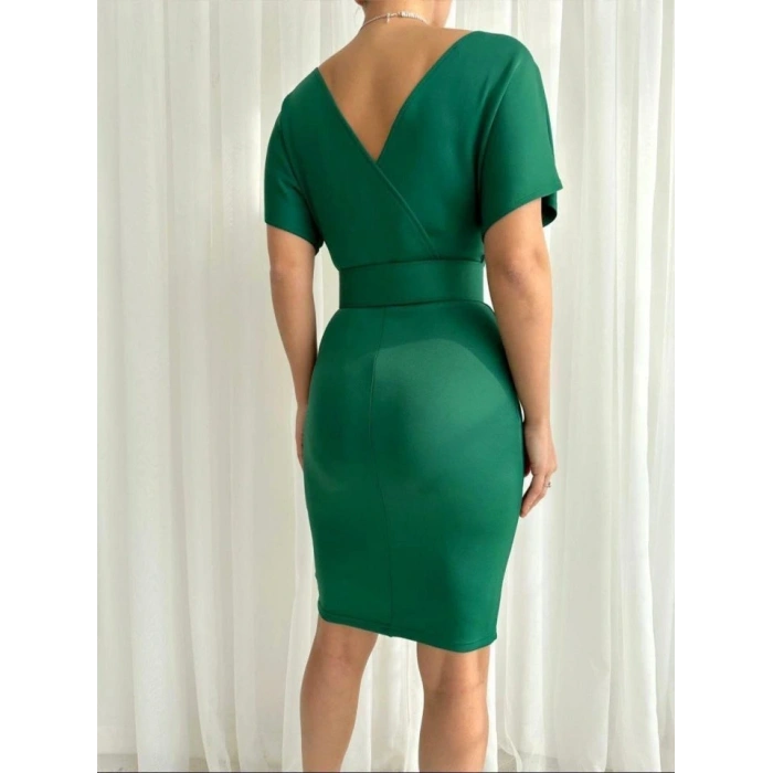 Kadın Dalgıç Krep V Yaka Ve Sırt Dekolte Detaylı Elbise