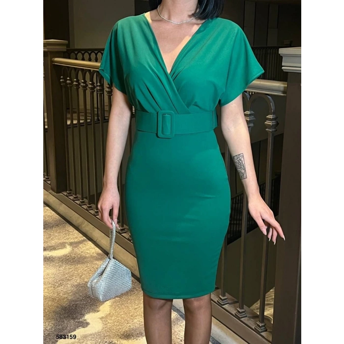 Kadın Dalgıç Krep V Yaka Ve Sırt Dekolte Detaylı Elbise