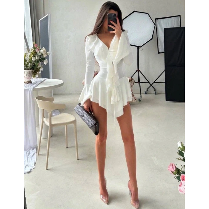 Kadın Dalgıç Kumaş Fırfırlı Elbise