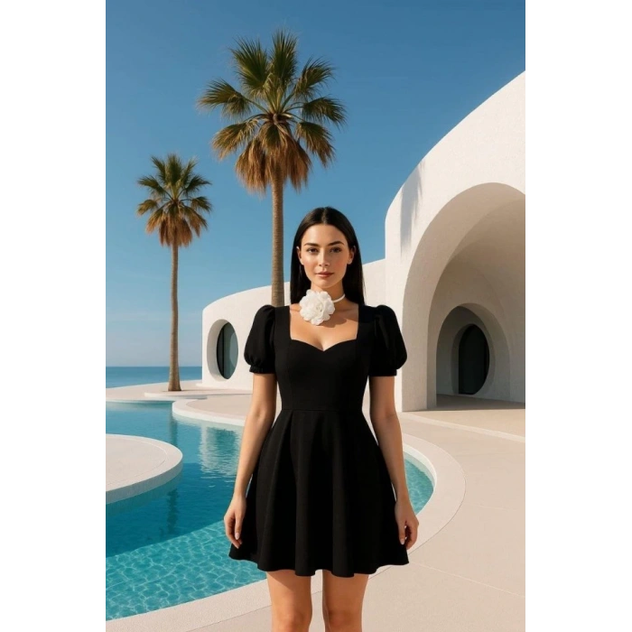 Kadın Dalgıç Kumaş Kalp Yaka Elbise