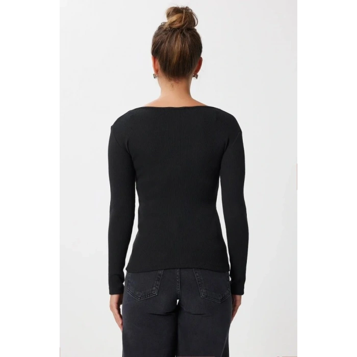 Kadın Dantel Detay V Yaka Kaskorse Kumaş Bluz