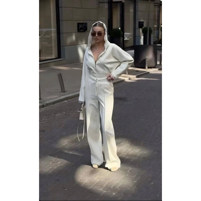 Kadın Dantel Işlemeli Kapüşon Detay Hırka Ve Ispanyol Paça Pantolon Ikili Takım