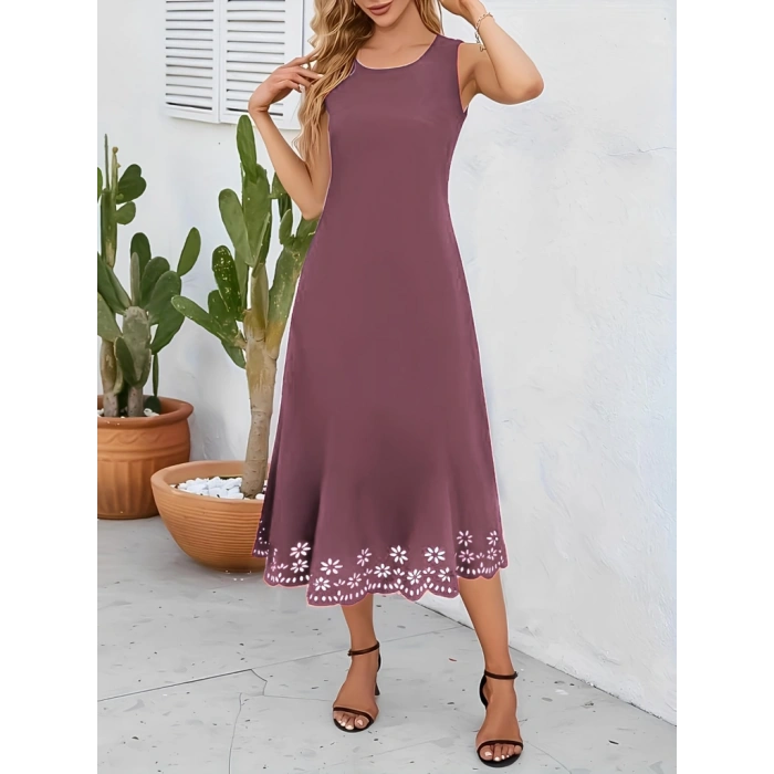 Kadın Etek Ucu Lazer Kesim çiçek Desenli Midi Boy Ithal Krep Elbise