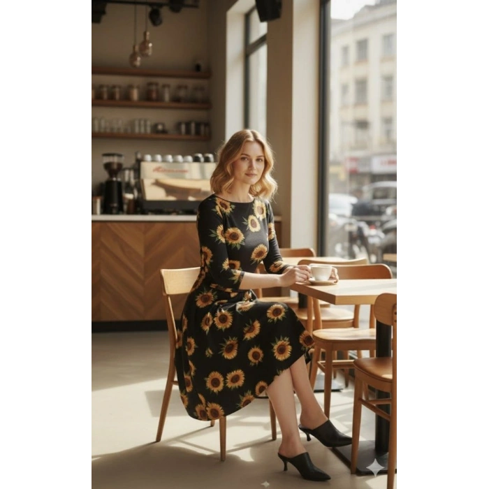 Kadın Fakir Kol Bisiklet Yaka Midi Mikro Elbise