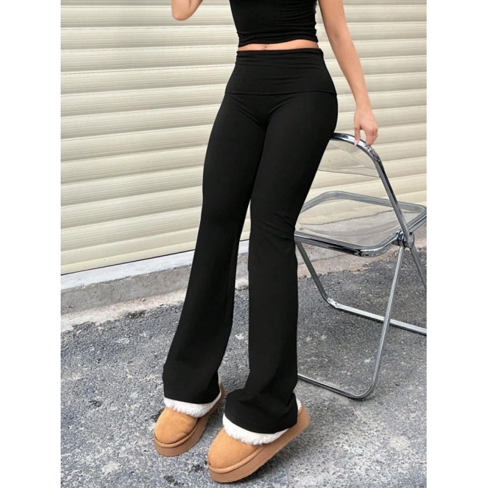 Kadın Geniş Korsaj Bel Detaylı Paçaya Doğru Geniş Yüksek Bel Dalgıç Pantolon