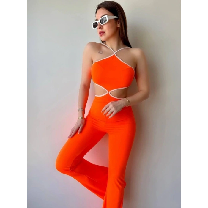 Kadın Halter Yaka Bel Dokolteli Tulum