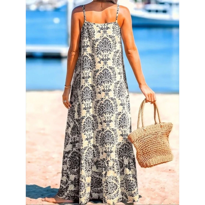 Kadın Ip Askılı Desenli Fırfırlı Süprem Elbise