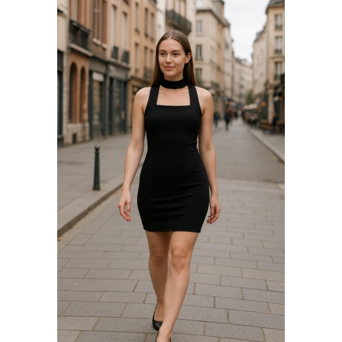 Kadın Kare Yaka Kolsuz Sandy Kumaş Fırsat Ürün Diz Üstü Elbise