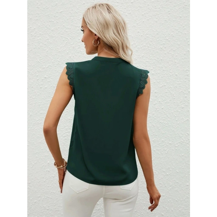 Kadın Kısa Dantel Kollu Hakim Yaka Ithal Krep Bluz