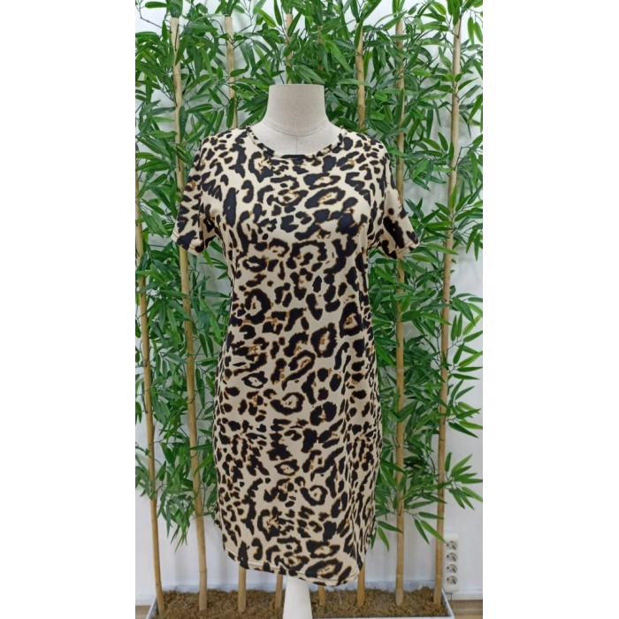 Kadın Kısa Kollu Bisiklet Yaka Dijital Baskılı Süprem Elbise