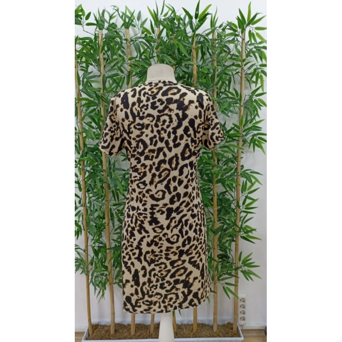 Kadın Kısa Kollu Bisiklet Yaka Dijital Baskılı Süprem Elbise