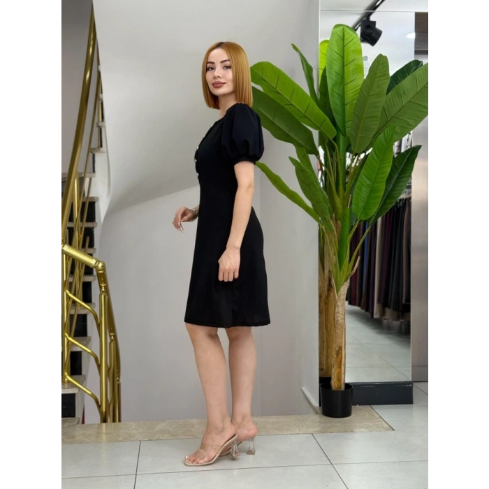 Kadın Kısa Kollu Bisiklet Yaka önden Düğmeli Ithal Krep Elbise