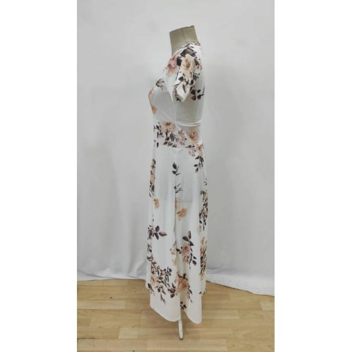 Kadın Kısa Kollu Bisiklet Yaka Puantiyeli Maksi örme Krep Elbise