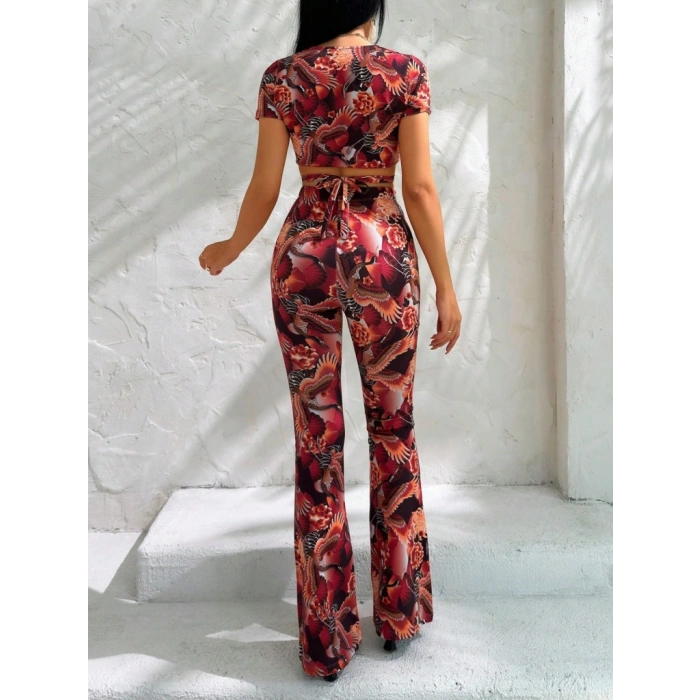 Kadın Kısa Kollu Desenli Takım