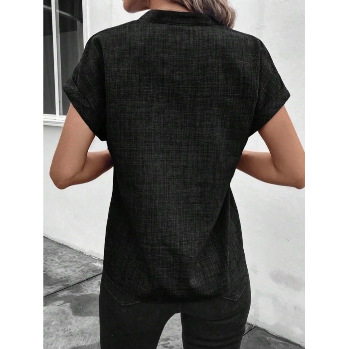 Kadın Kısa Kollu Hakim Yaka Sofya Bluz