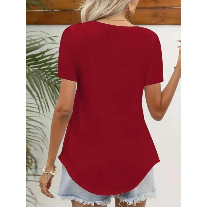 Kadın Kısa Kollu Kare Lazer Yakalı Janjan Krep Bluz