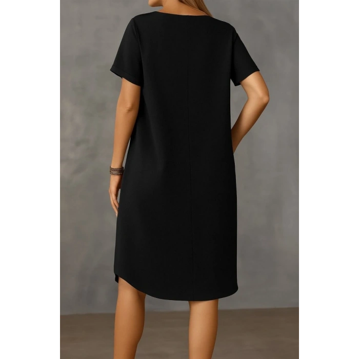 Kadın Kısa Kollu Kayık Yaka Bürümcük Elbise