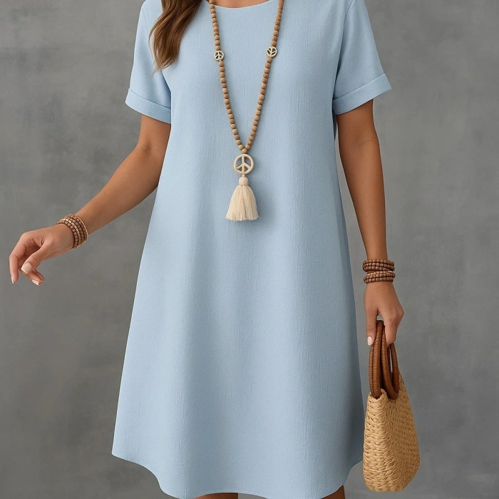 Kadın Kısa Kollu Kayık Yaka Bürümcük Elbise