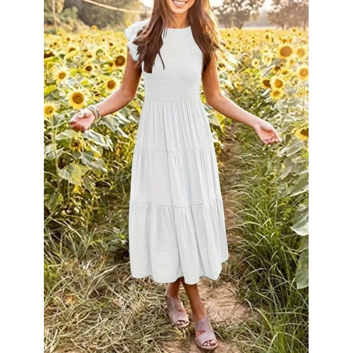 Kadın Kısa Kollu Kolları Volanlı Gipeli Aerobin Elbise