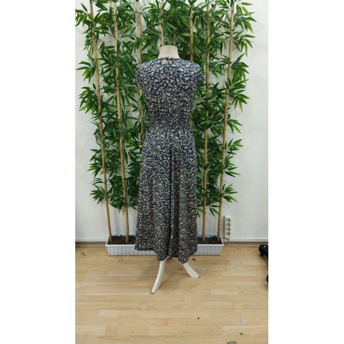 Kadın Kısa Kollu Kruvaze Yakalı çiçek Desenli Belden Lastikli Süprem Uzun Elbise