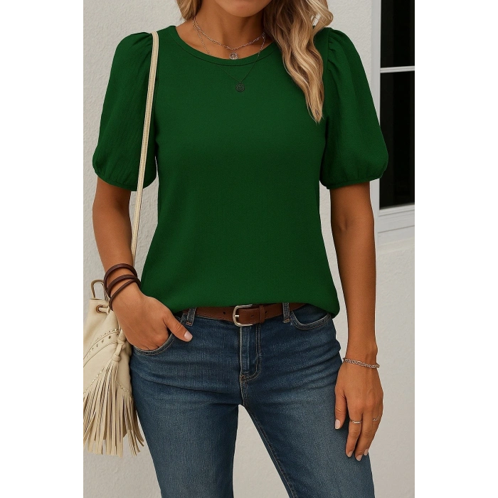 Kadın Kısa Kollu Pileli Balın Kol Bürümcük Bluz